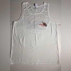 White Cotton Tank Top with a Red and Blue Surf-style graphic